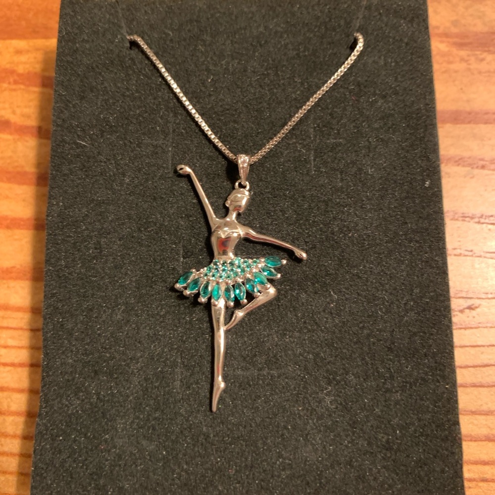 Ballerina Pendant Necklace (Silver & Emerald)